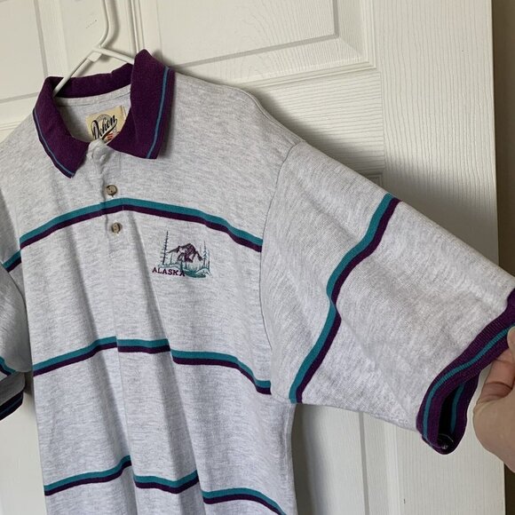 Dehen Alaska Shirt Mens Large Gray Purple Blue Casual Short Sleeve Vintage - Picture 5 of 11